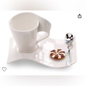 Never used coffee cup, plate and spoon